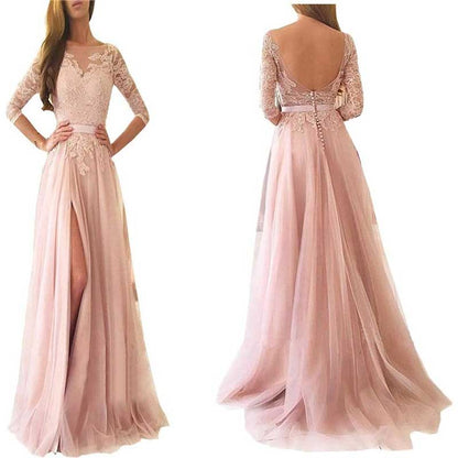 Women Long Sleeves Lace Bridesmaid Dress Long Evening Dress Wedding Ball Gowns