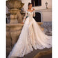 Princess Off the shoulder tulle church wedding dresses with appliques detachable sweep train bridal dress