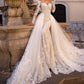 Princess Off the shoulder tulle church wedding dresses with appliques detachable sweep train bridal dress