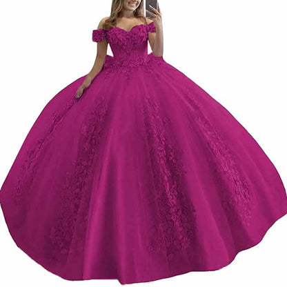 Off Shoulder Quinceanera Dress Flower Puffy Ball Gown Lace Beaded Prom Dress