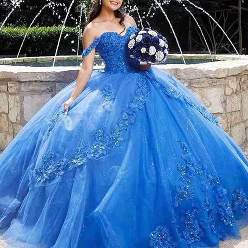 Princess off Shoulder Quinceanera Dresses Tulle Sweet 16 Ball Dress with Train