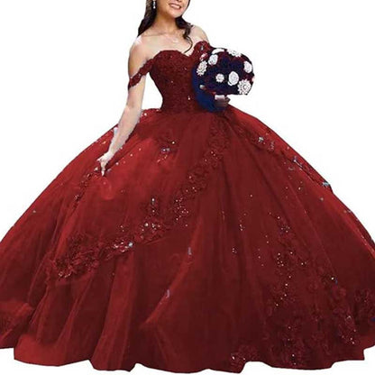 Princess off Shoulder Quinceanera Dresses Tulle Sweet 16 Ball Dress with Train