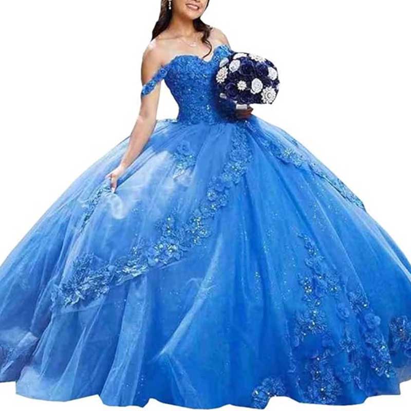 Princess off Shoulder Quinceanera Dresses Tulle Sweet 16 Ball Dress with Train