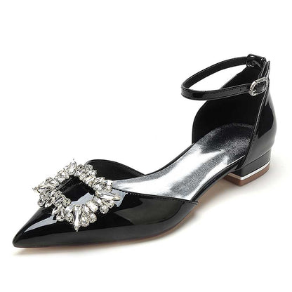 Elegant black beaded bridal flats with ankle strap and dazzling embellishment for special occasions