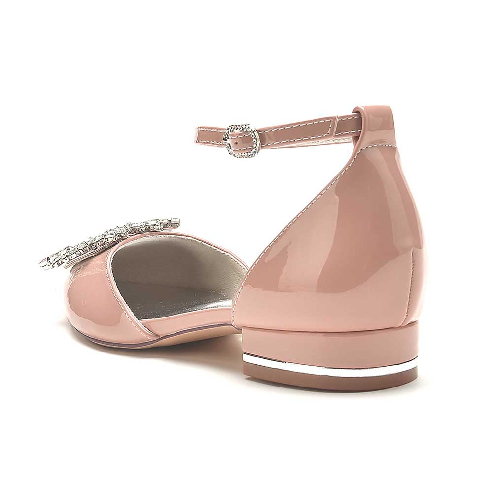 Elegant S&DCo. beaded bridal flats with ankle strap in soft pink and decorative embellishments
