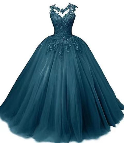 Elegant beaded quinceanera dresses with a ball gown silhouette featuring intricate beadwork and a scoop neckline