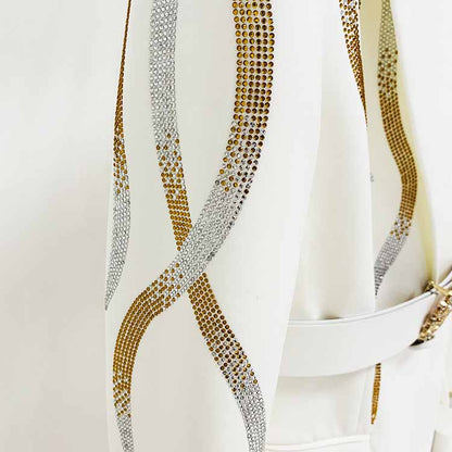 Women Wedding Pantsuits With Belt hot drilling Flare Bottoms Two Pieces Formal Suit