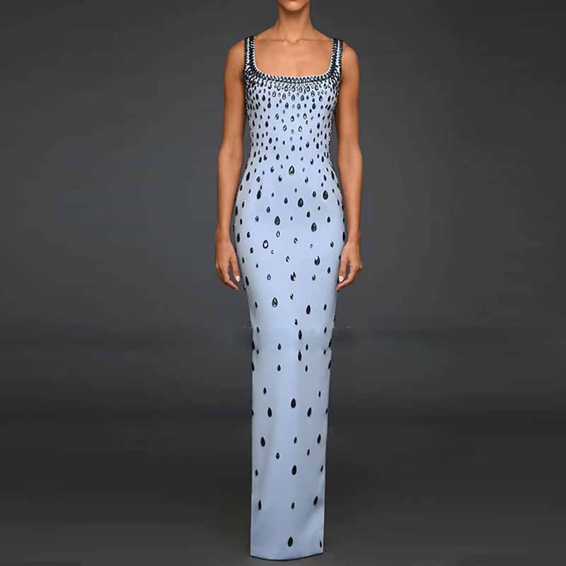 Light Blue Rain Drop Beads Embroidered Dress Long Evening Gown – SD  Dresscode & Fashiontrends