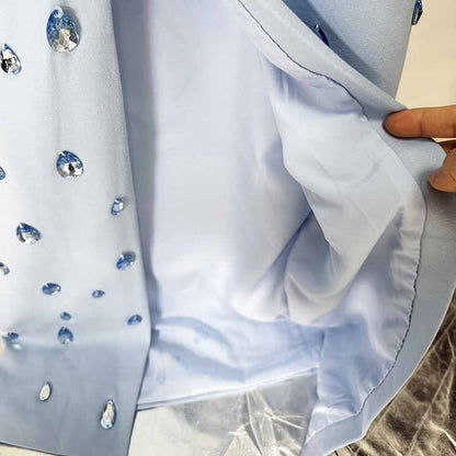 Light Blue Rain Drop Beads Embroidered Dress Long Evening Gown