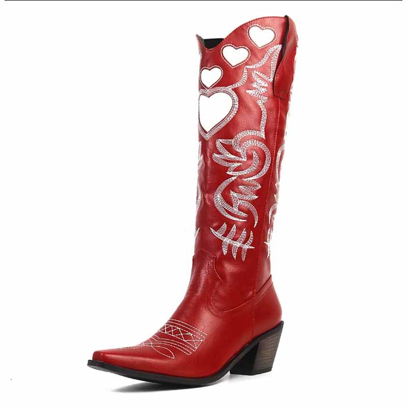 Stylish black embroidered cowgirl boots for women with intricate designs and a comfortable heel