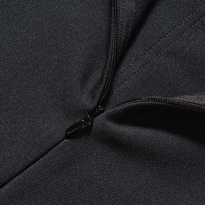 Black halter neck rhinestone dress zipper detail for a stylish and elegant look