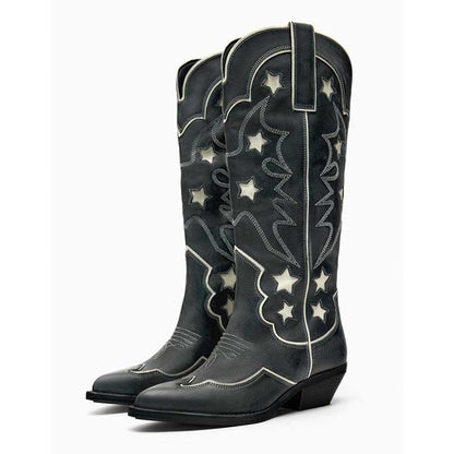 SD Dresscode black star embroidered cowboy boots with stylish design and intricate detailing