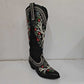 Women Black Embroidered Cowboy Boots Side Zipper Cowgirl Boots Knee High Chunky Boots