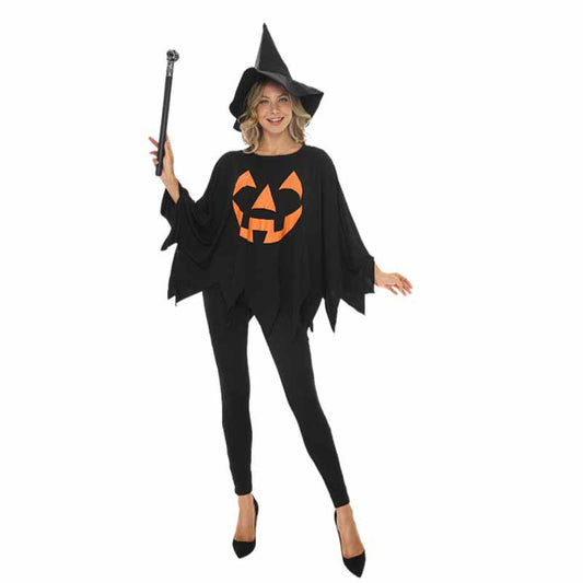 Halloween Party Costume Pumpkin Witch Cosplay Elf Black Cloak Set 3 pieces