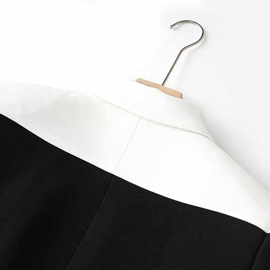 One Button Two-Tone Mini Skirt Suit Black And White Suit