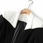 One Button Two-Tone Mini Skirt Suit Black And White Suit