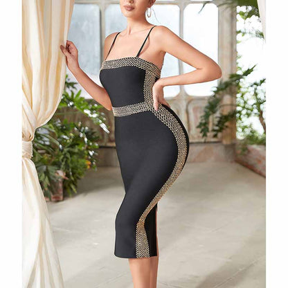 Women Sleeveless Spaghetti Party Dress Black Split Evening Cocktail Dress