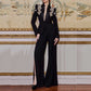 Single-Breasted Diamond Blazer Split Bell Pants Set Black Pantsuit