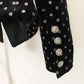 Women's black blazer Lion button slim fit polka dot velvet jacket