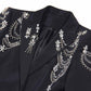 Women's Crystal Blazer Black V Neck Sleeves Jacket Coat