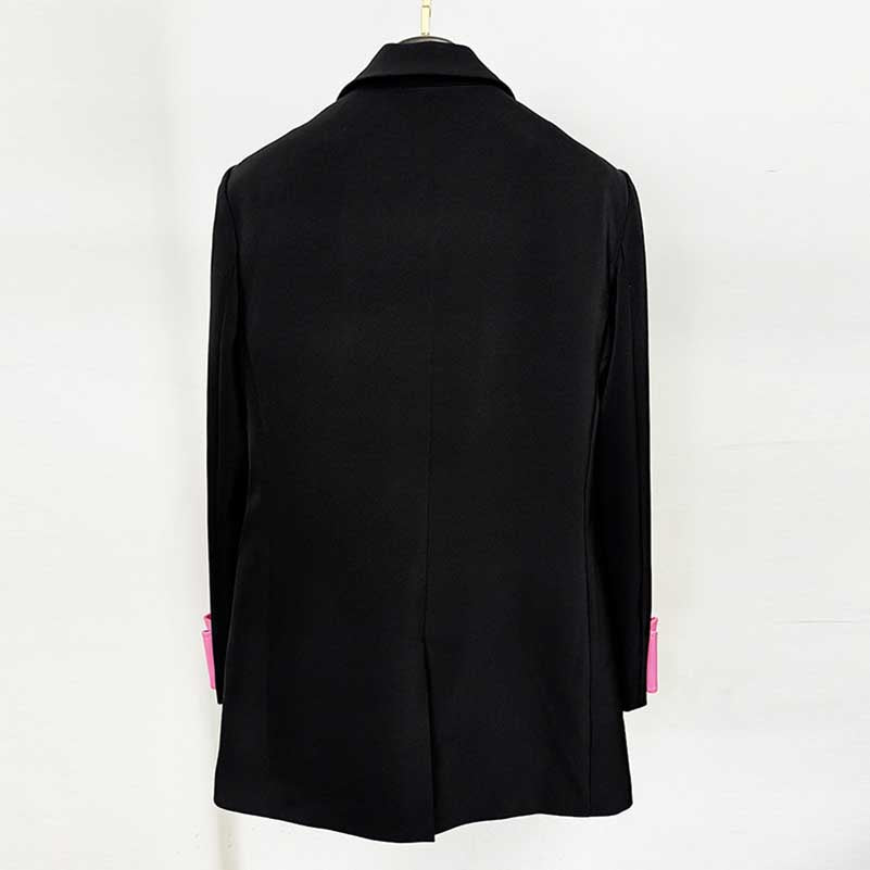 Bow Embellished Double-Breasted Blazer in Black,White