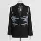 Women's Black Jacket Whisker Embellished Blazer with Pockets