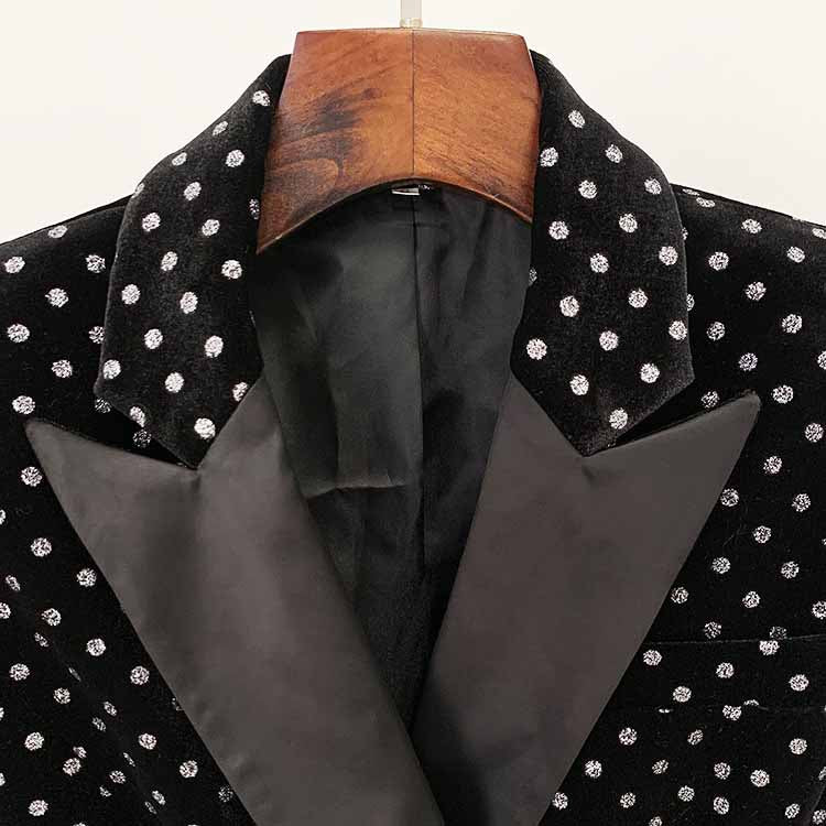 Women's black blazer Lion button slim fit polka dot velvet jacket