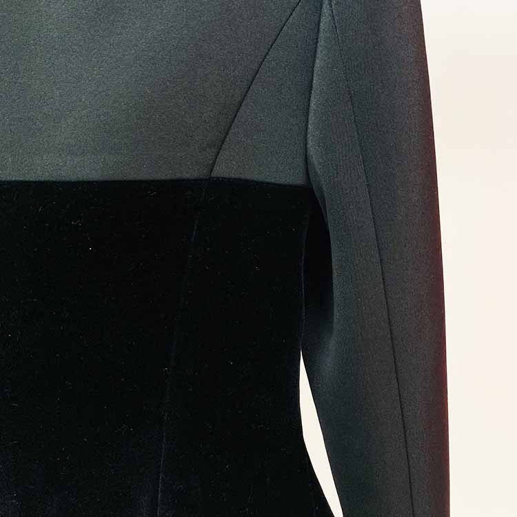 Women's black silhouette Jacket velvet patchwork V-Neck Slim Fitted Blazer