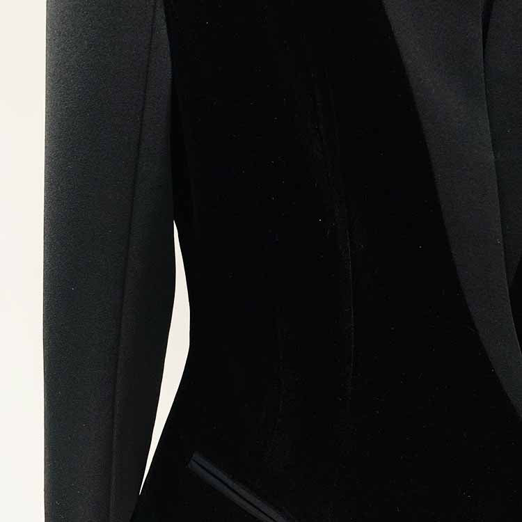 Women's black silhouette Jacket velvet patchwork V-Neck Slim Fitted Blazer