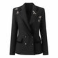 Womens Black Blazer Nail Drill Dragonfly Embroidery Coat