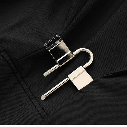 Women’s Black Blazer Coat with Metal Lock Closure – Edgy Classic Tailoring