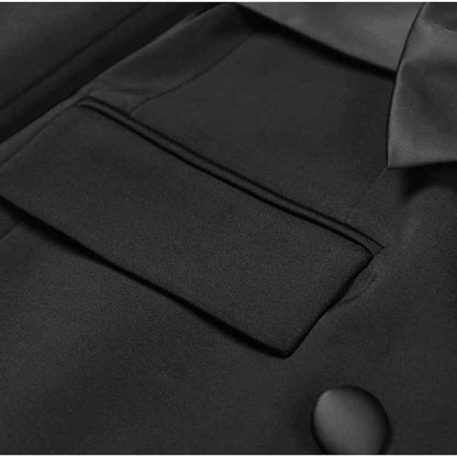 Women's Black Blazer Dress Satin V Neck Bow Embellished Mini Dress