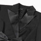 Women's Black Blazer Dress Satin V Neck Bow Embellished Mini Dress