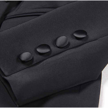 Women's Black Blazer Dress Satin V Neck Bow Embellished Mini Dress