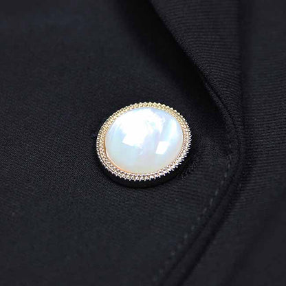 Women Double Breasted Black Blazer Dress Beltted Formal Lapel V-neck Coat