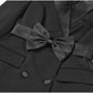 Women's Black Blazer Dress Satin V Neck Bow Embellished Mini Dress