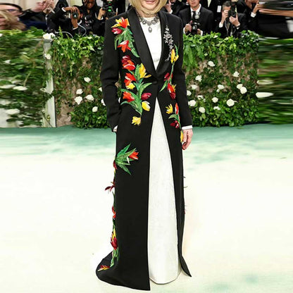 Women's One Button Black Feathered Blazer Dress