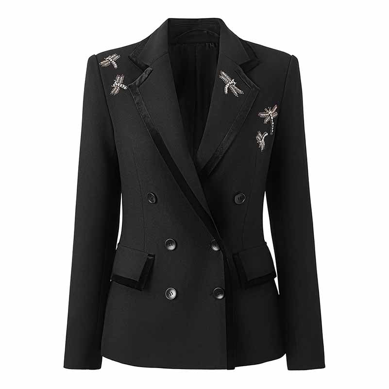 Double Breasted Black Blazer with Beaded Detailing – Chic, Tailored & Trendy