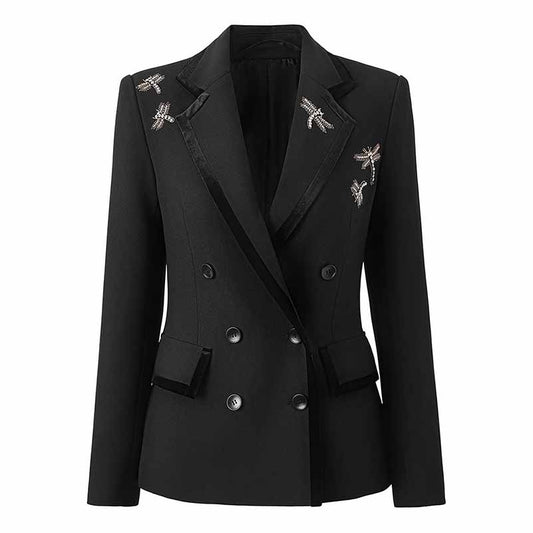 Double Breasted Black Blazer with Beaded Detailing – Chic, Tailored & Trendy