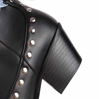 Black Cowboy Embroidery Boots for Women Chunky Knee High Cowgirl Boots