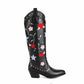 Black Cowboy Embroidery Boots for Women Chunky Knee High Cowgirl Boots
