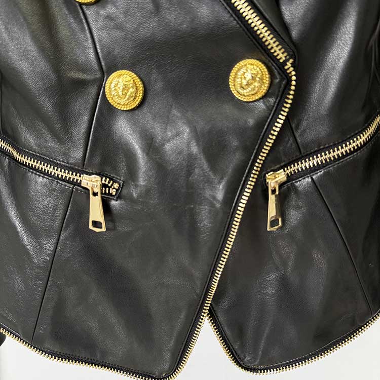 Women's Zipped Biker Jacket Short Leather Jacket