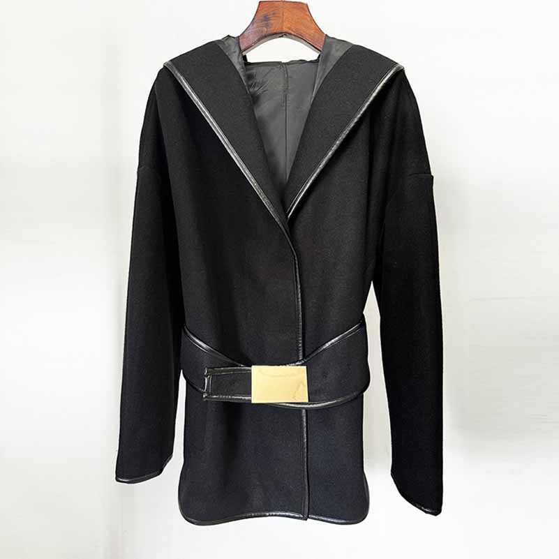 Women's Black Belted Woolen Coat