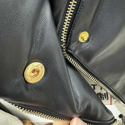 Women's Zipped Biker Jacket Short Leather Jacket