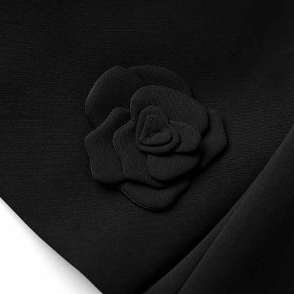 3D Flower Embellished Cardigan Black Double Crepe Jacket Short Coat