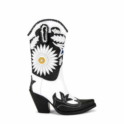 Women's Embroidered Cowboy Boots - Stylish Floral Design