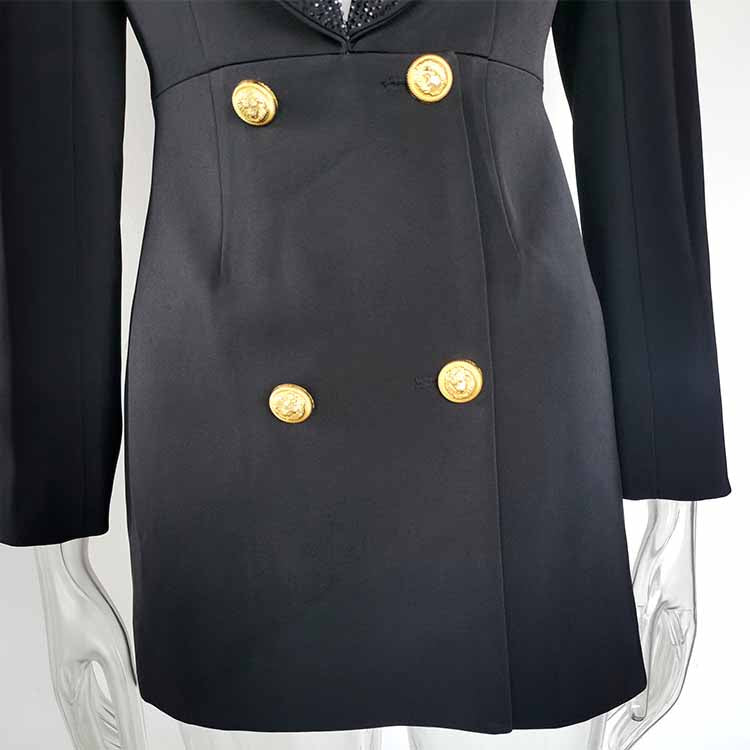 Women's Black Sequin Embellished Backless Blazer Minidress