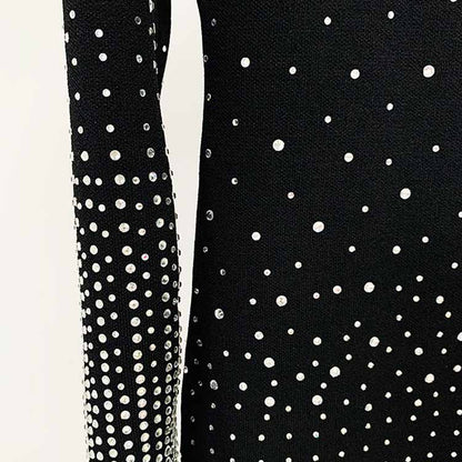 Women Rhinestone Bling Bling V Neck Knitwear heat-melting Long Jumper / Mini Dress Black , Birthday Party, Evening Out Dress