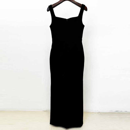 Women Luxury Beaded Crystal Black Midi Dress
