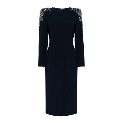 Women's Diamond Long Sleeved Medium Length Black Dress